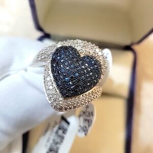 BLUE N WHITE 95CT DIAMOND HEART RING 925 NWT